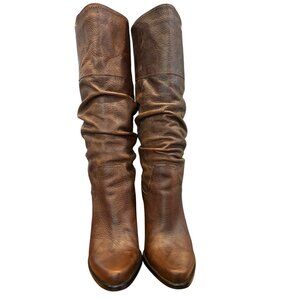 B Bakers Kelsey Brown Full Grain Leather Distressed Heeled Cowboy Boots Women 7M